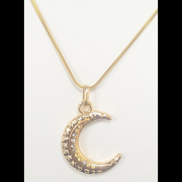 Crescent Moon Necklace Rhinestone Accents 18K Plated Gold Snake Chain - Picture 6 of 6